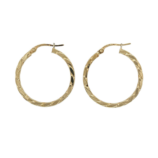 9ct Gold Twisted Flat Hoop Creole Earrings