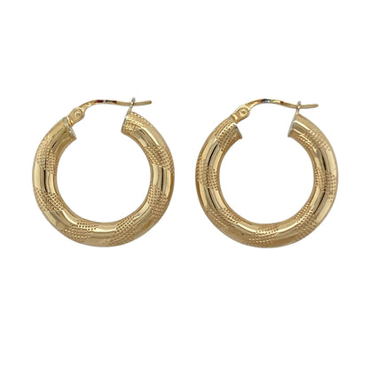 9ct Gold Stripe Patterned Textured Oval Creole Earrings