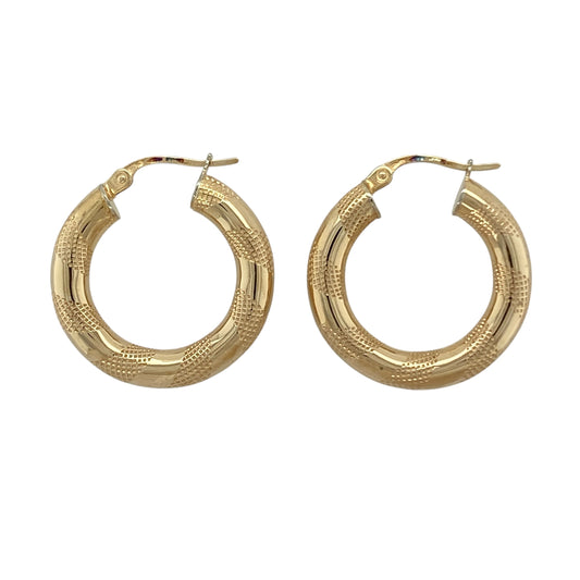 9ct Gold Stripe Patterned Textured Oval Creole Earrings