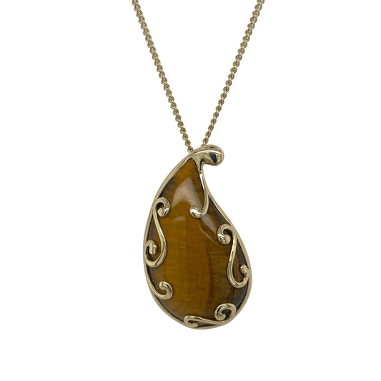 9ct Gold & Tiger's Eye Set Teardrop 18" Necklace