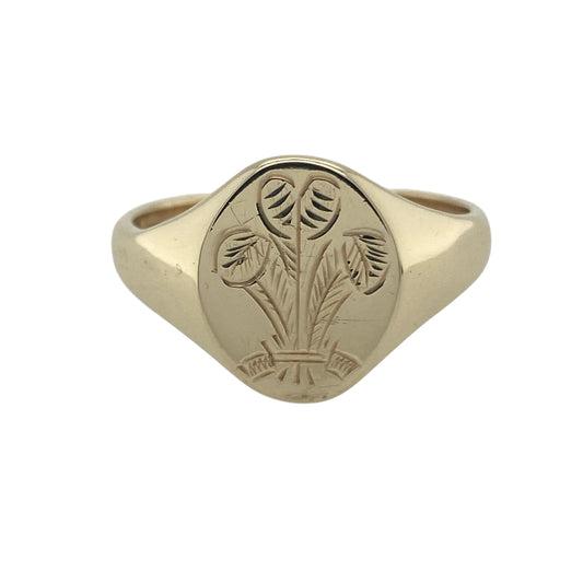9ct Gold Three Feathers Oval Signet Ring