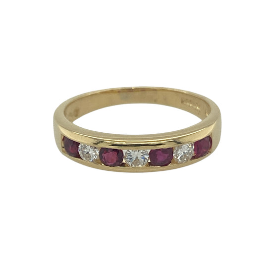 18ct Gold Diamond & Ruby Set Band Ring