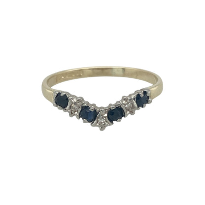 9ct Gold Diamond & Sapphire Set Wishbone Ring