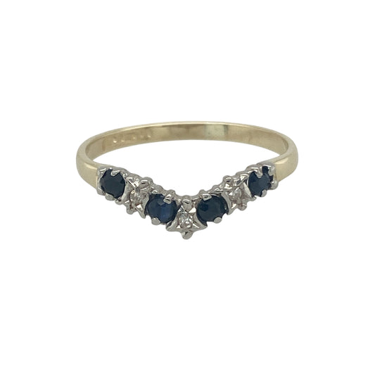 9ct Gold Diamond & Sapphire Set Wishbone Ring