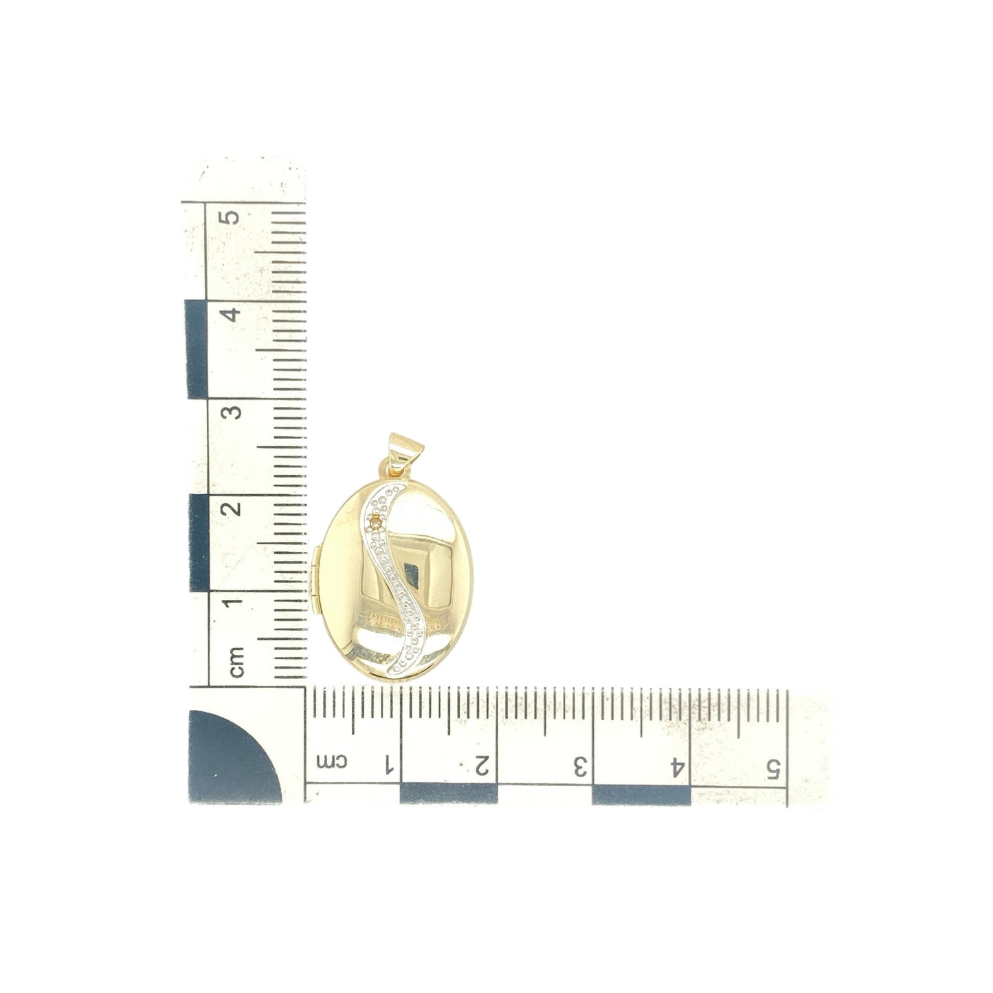 9ct Gold & Diamond Set Oval Swirl Stripe Locket