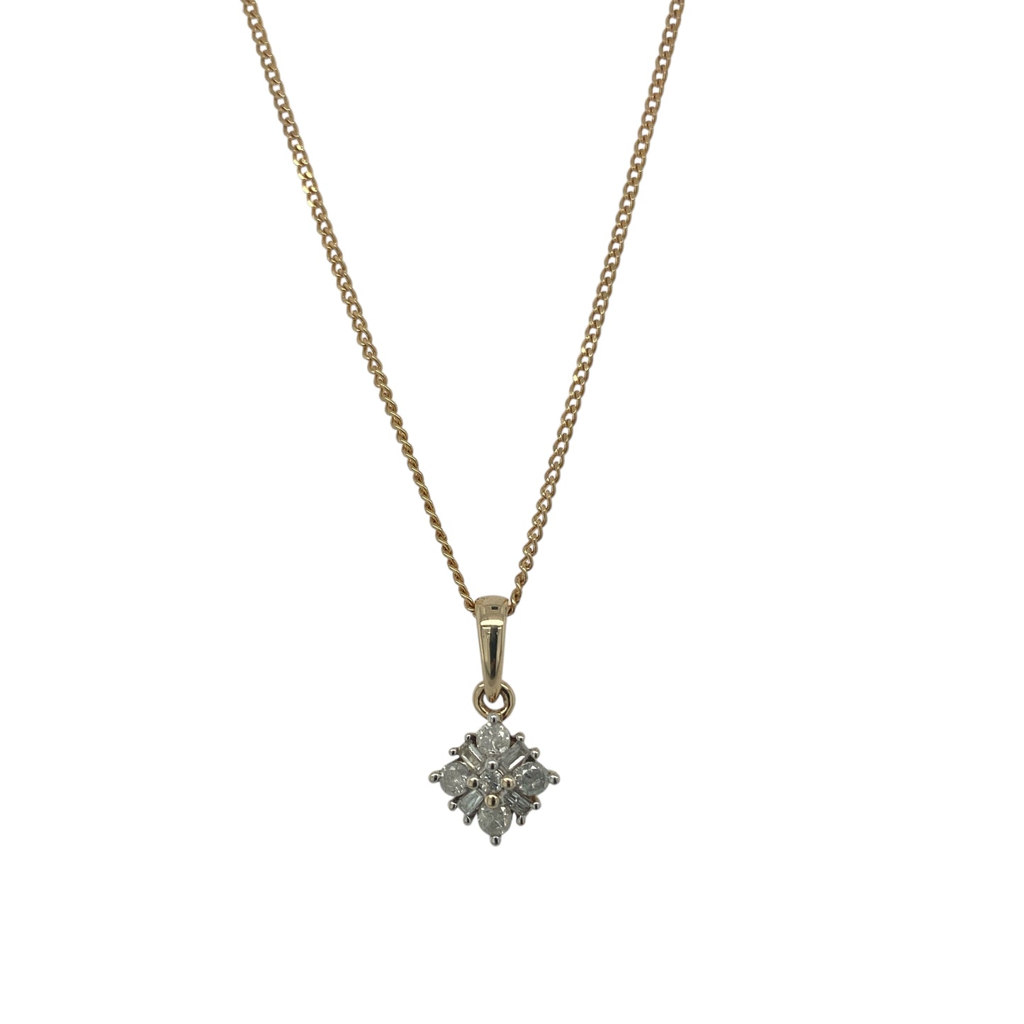 9ct Gold & Diamond Set Cluster 16" Necklace