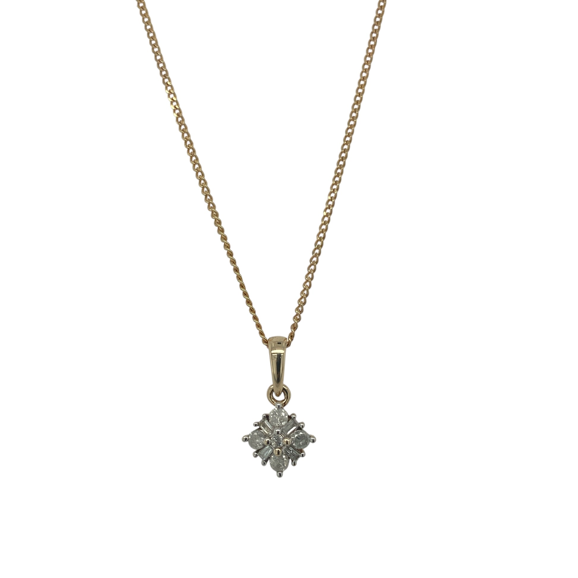 9ct Gold & Diamond Set Cluster 16" Necklace