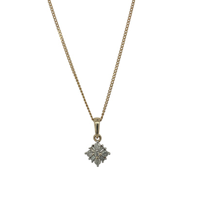 9ct Gold & Diamond Set Cluster 16" Necklace