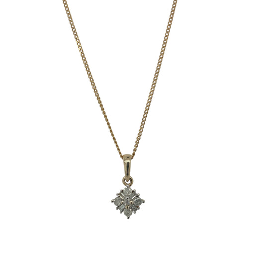 9ct Gold & Diamond Set Cluster 16" Necklace