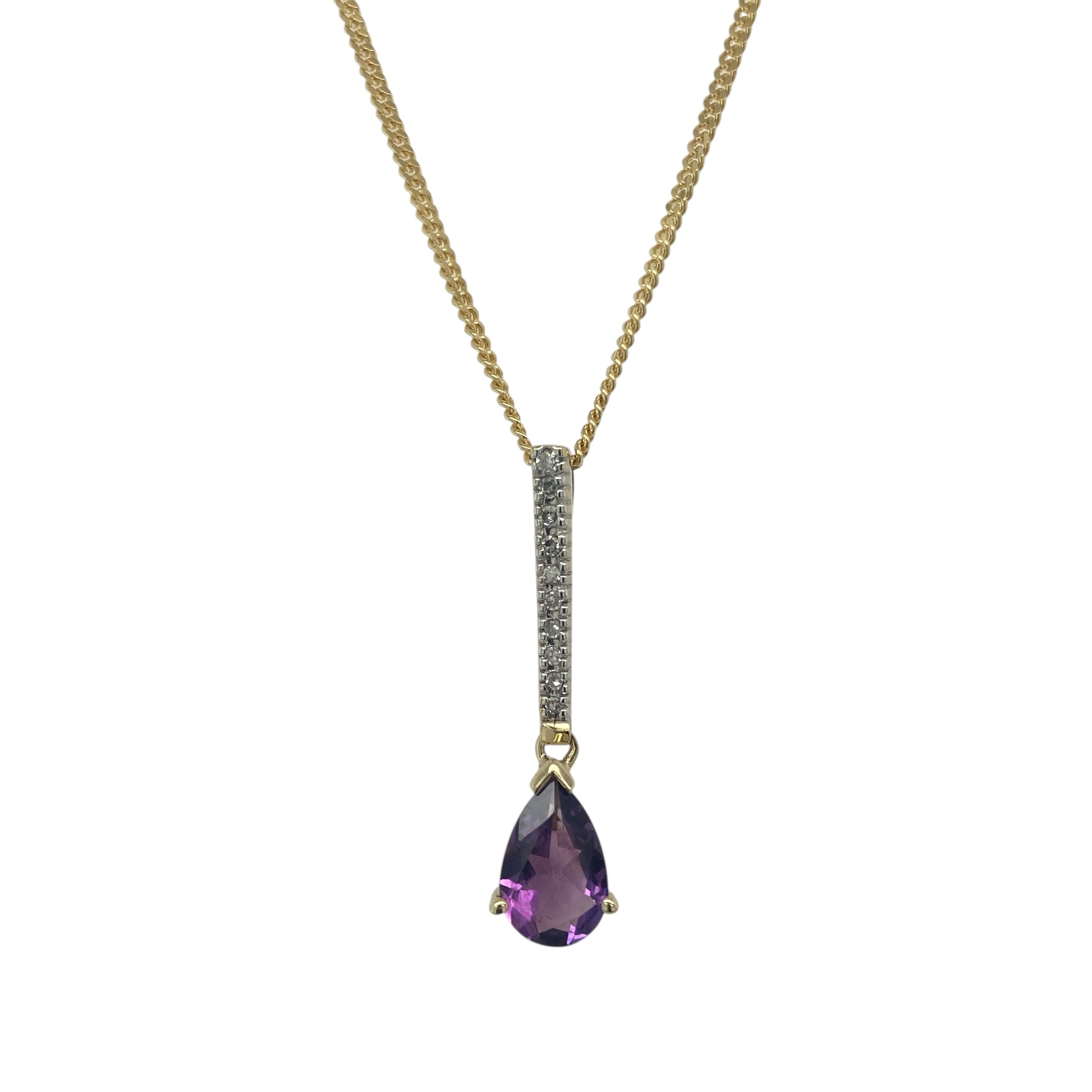 9ct Gold Diamond & Amethyst Set 18" Necklace