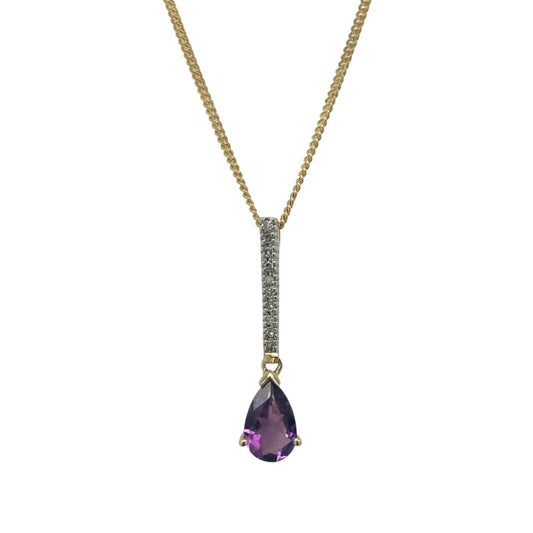 9ct Gold Diamond & Amethyst Set 18" Necklace