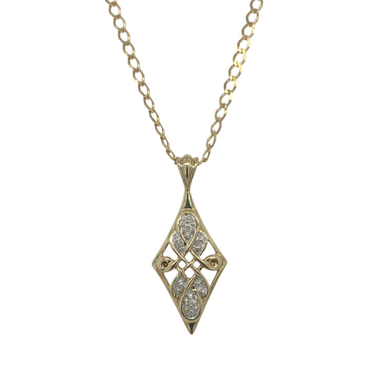 9ct Gold & Diamond Set Celtic Style 18" Necklace