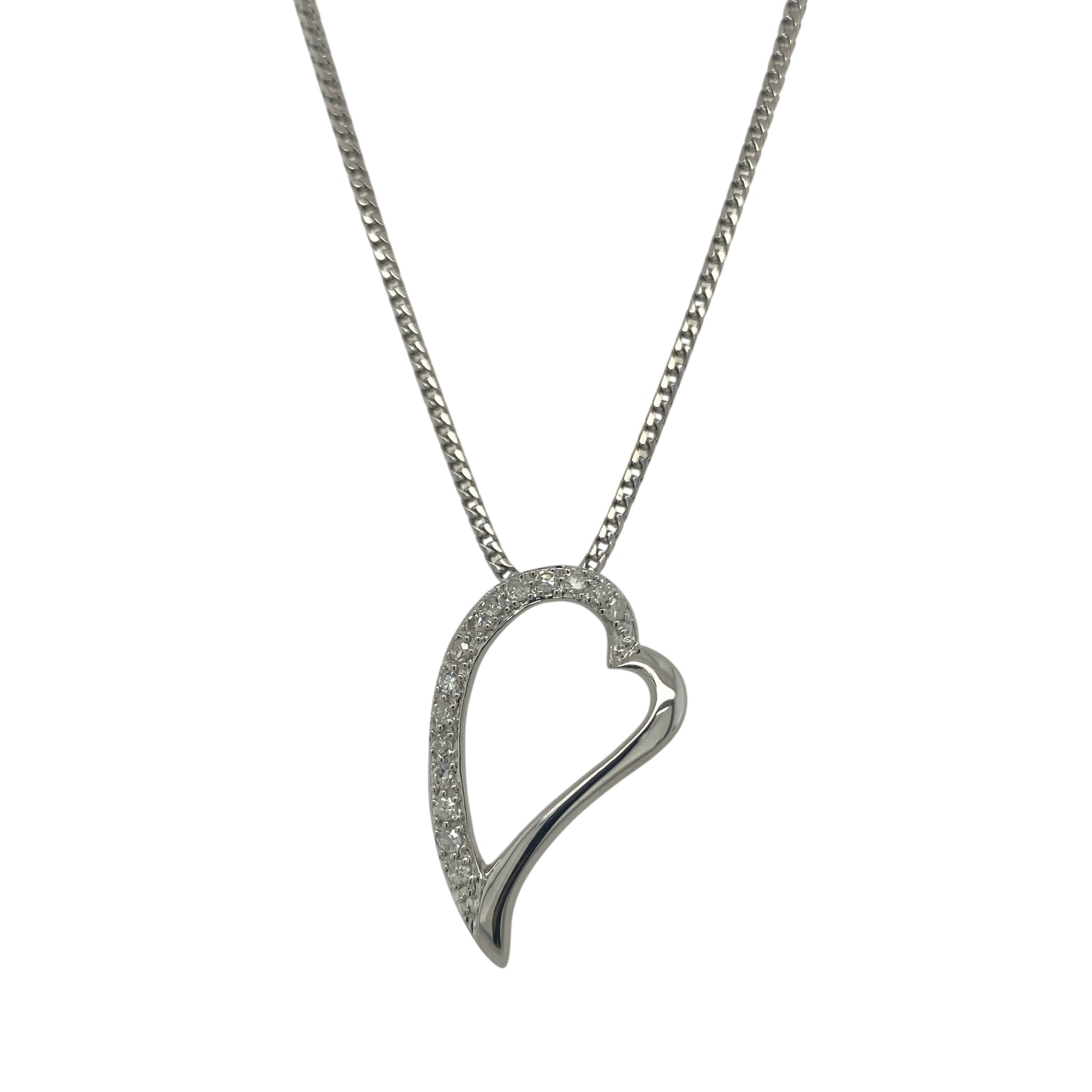 9ct White Gold & Diamond Set Open Heart 18" Necklace