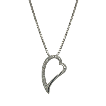 9ct White Gold & Diamond Set Open Heart 18" Necklace