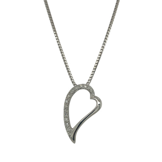 9ct White Gold & Diamond Set Open Heart 18" Necklace