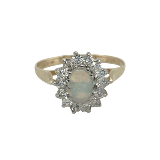 9ct Gold Opalique & Cubic Zirconia Set Cluster Ring