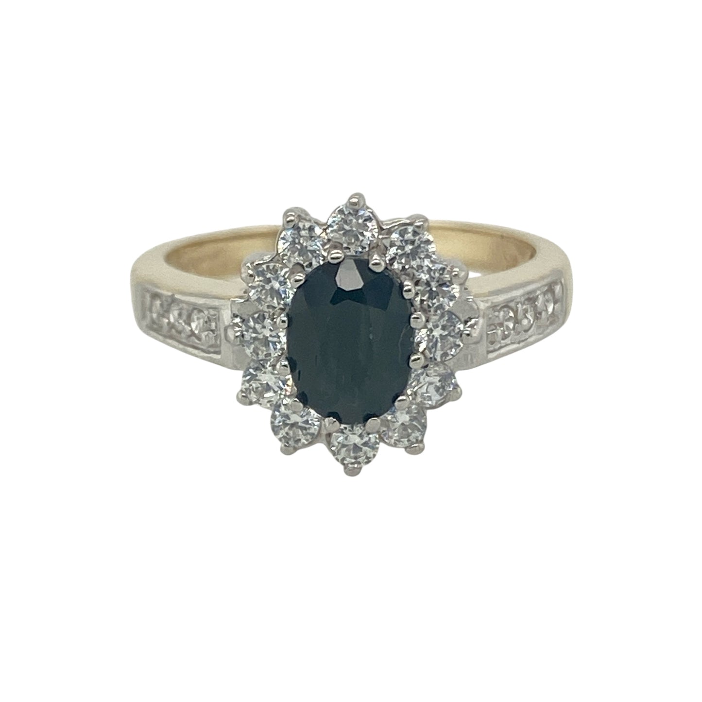 9ct Gold Sapphire & Cubic ZIrconia Set Cluster Ring