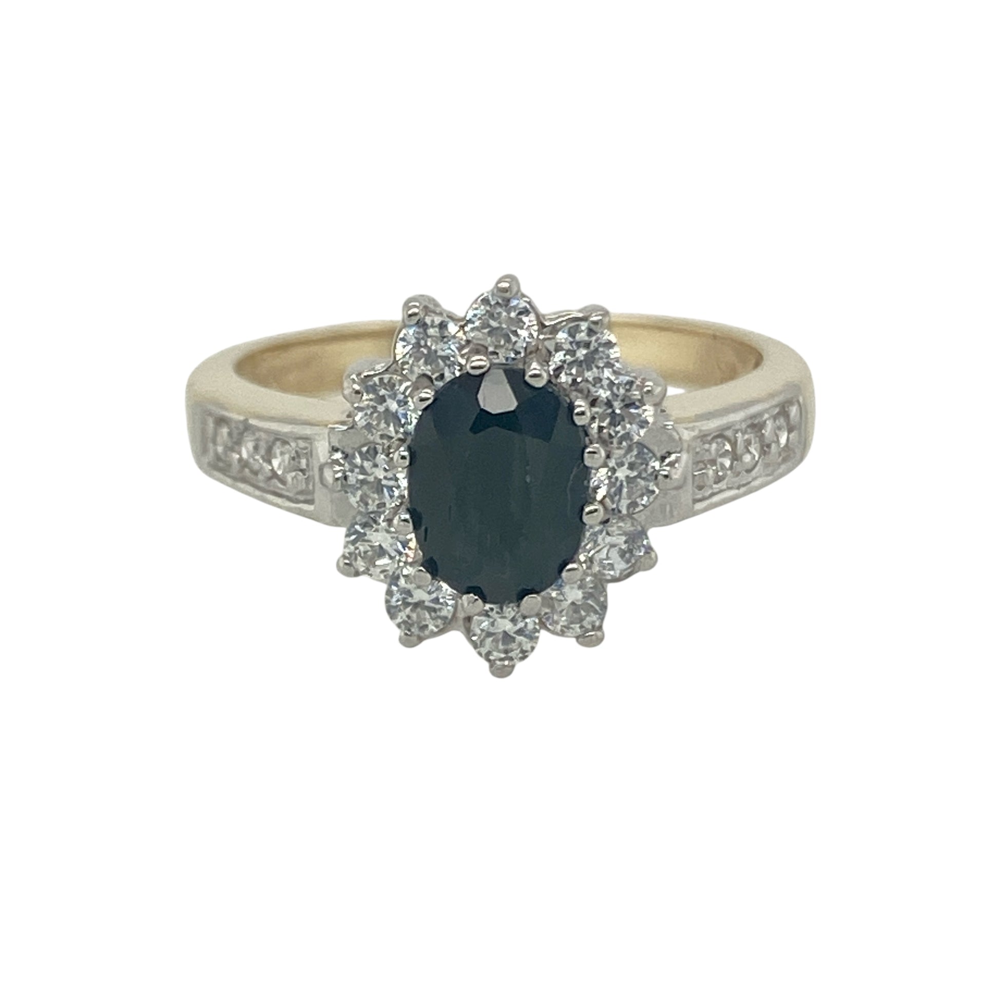 9ct Gold Sapphire & Cubic ZIrconia Set Cluster Ring