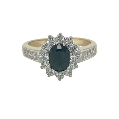 9ct Gold Sapphire & Cubic ZIrconia Set Cluster Ring