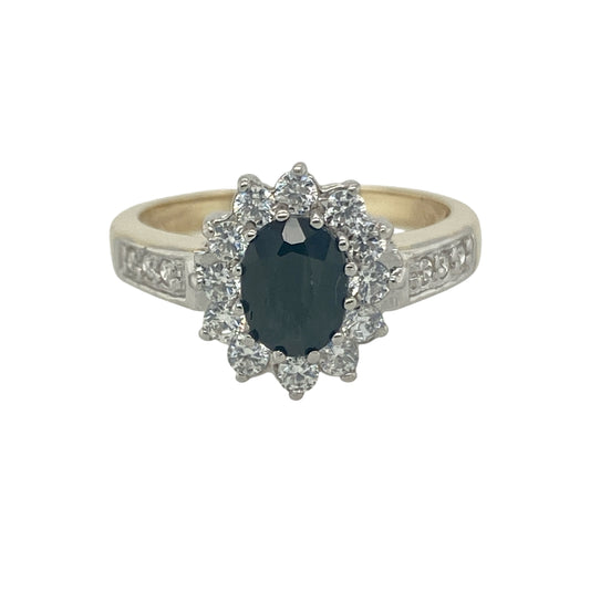 9ct Gold Sapphire & Cubic ZIrconia Set Cluster Ring