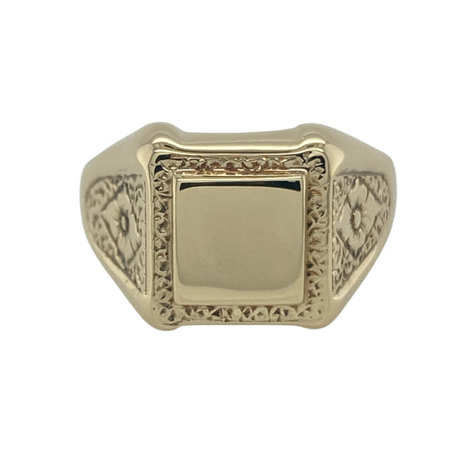 9ct Gold Patterned Square Signet Ring