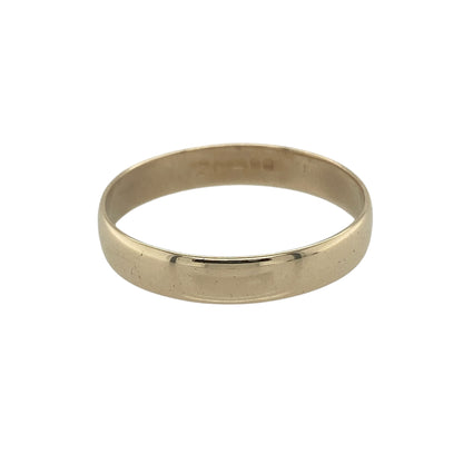 Bring classic elegance and timeless style to your collection with this pre-owned 9ct yellow gold wedding band ring, a refined choice for marking life’s most meaningful moments.

Design: The ring features a traditional 4mm wide band, offering a balanced and versatile profile with a little more presence than slimmer styles.
Material: Made from 9-carat yellow gold, the polished finish gives the band a warm and classic glow.