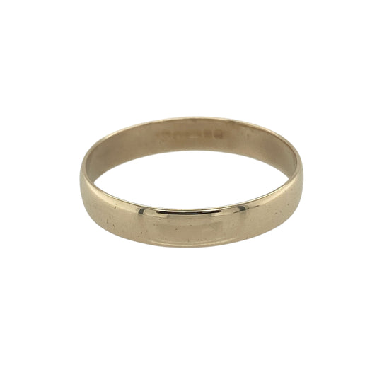 Bring classic elegance and timeless style to your collection with this pre-owned 9ct yellow gold wedding band ring, a refined choice for marking life’s most meaningful moments.

Design: The ring features a traditional 4mm wide band, offering a balanced and versatile profile with a little more presence than slimmer styles.
Material: Made from 9-carat yellow gold, the polished finish gives the band a warm and classic glow.