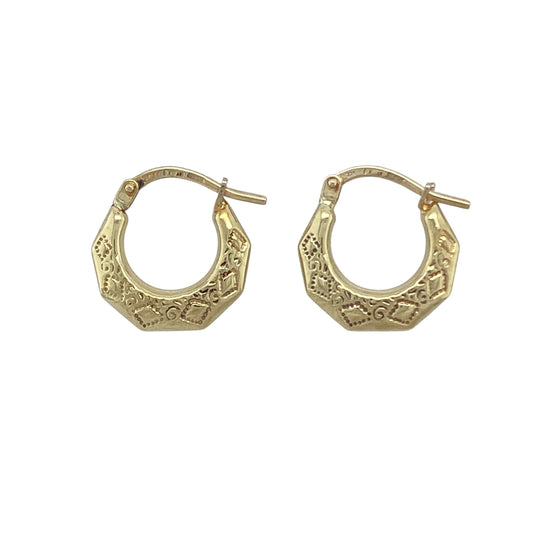 9ct Gold Patterned Small Creole Earrings