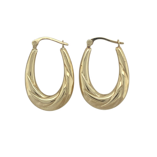 9ct Gold Twist Patterned Oval Creole Earrings