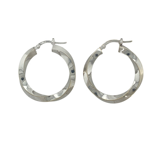 9ct White Gold Twisted Hoop Creole Earrings
