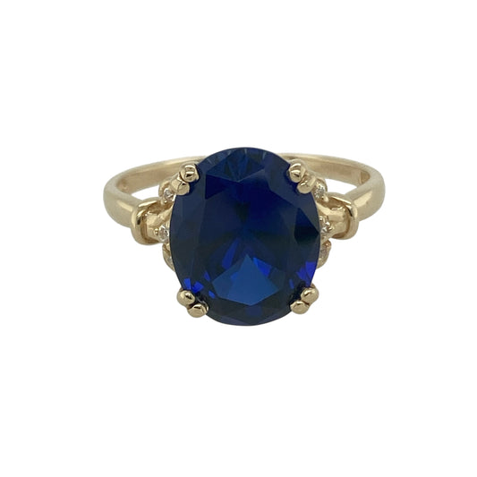 14ct Gold Blue Stone & Cubic Zirconia Set Dress Ring
