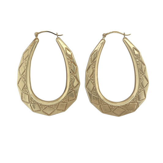 9ct Gold Patterned Oval Creole Earrings