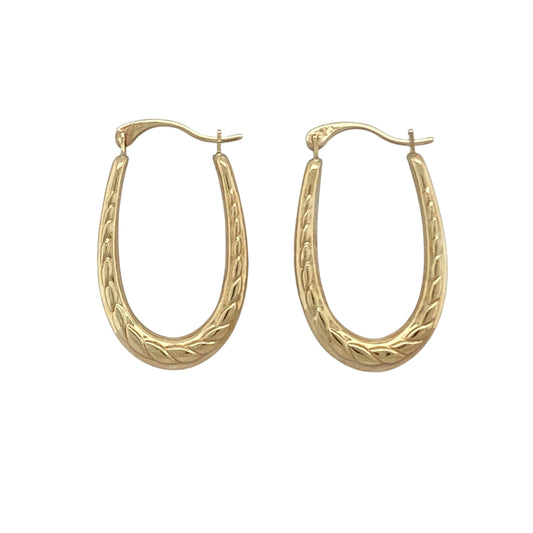 9ct Gold Patterned Oval Creole Earrings
