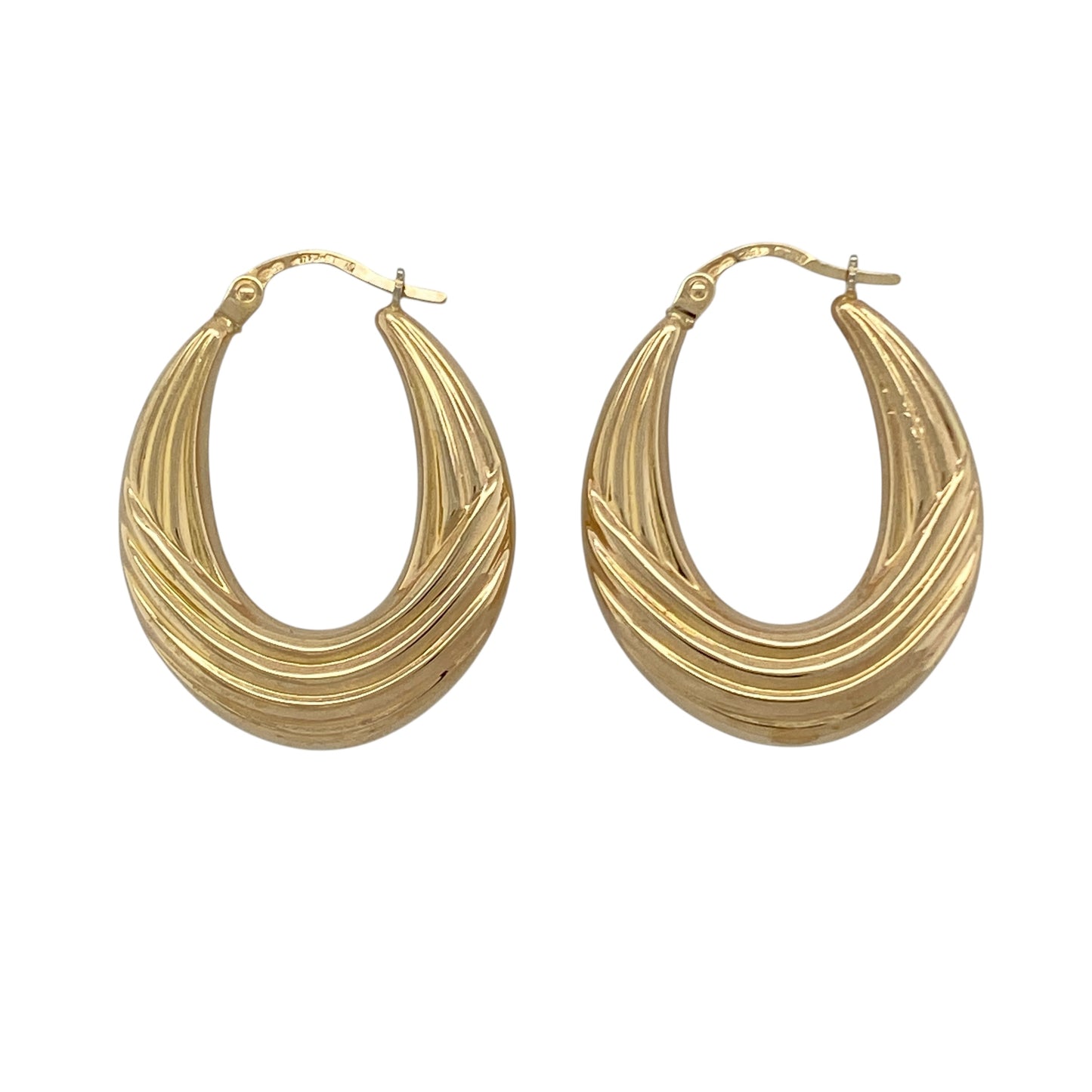 9ct Gold Patterned Oval Creole Earrings
