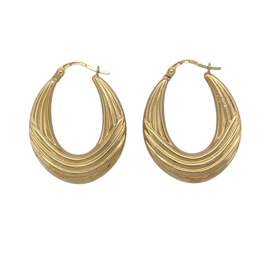 9ct Gold Patterned Oval Creole Earrings
