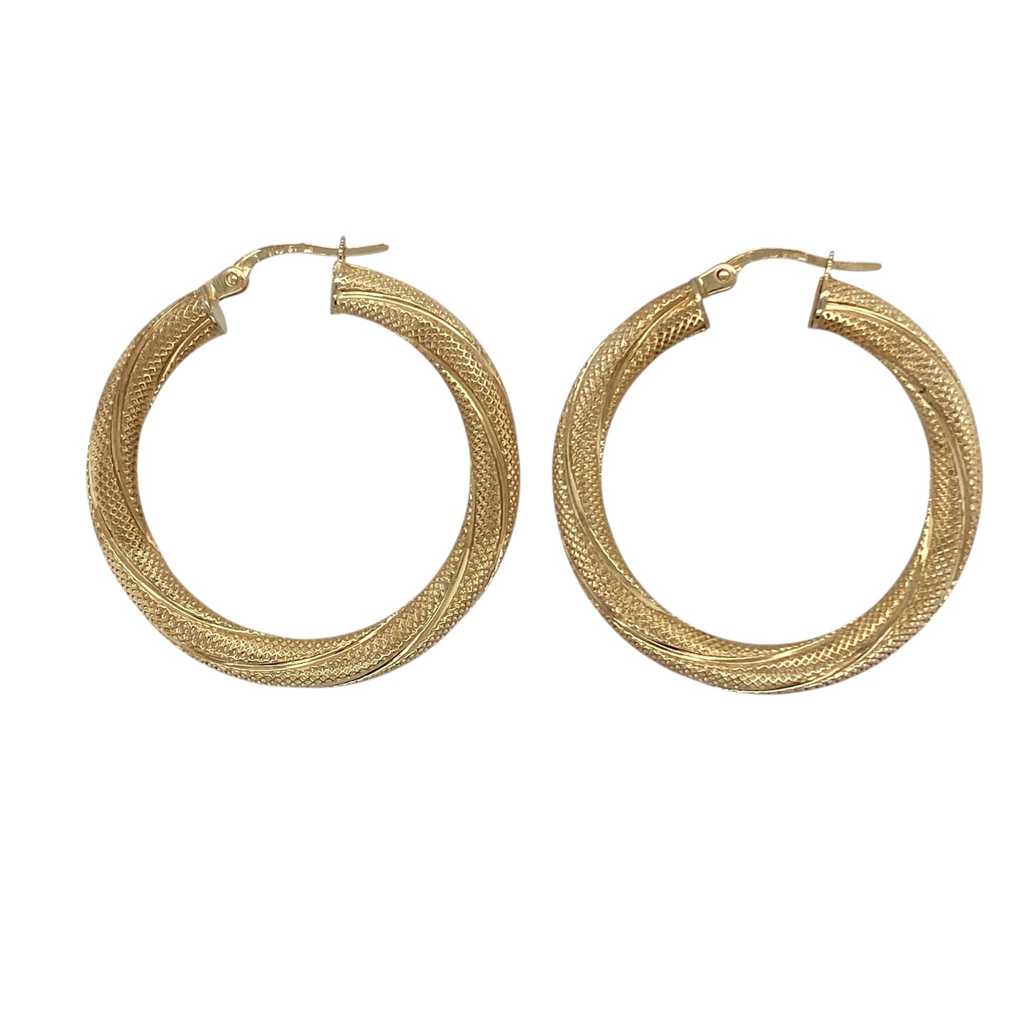 9ct Gold Textured Twisted Hoop Creole Earrings