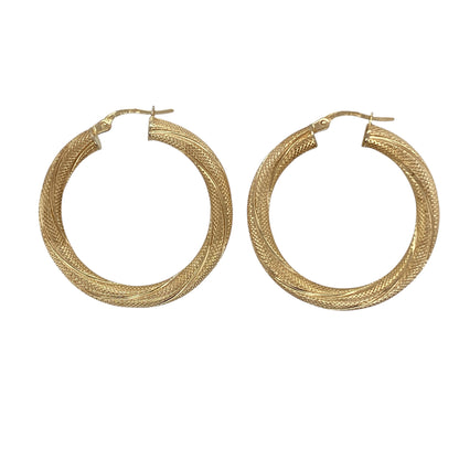 9ct Gold Textured Twisted Hoop Creole Earrings