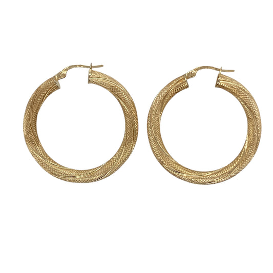 9ct Gold Textured Twisted Hoop Creole Earrings