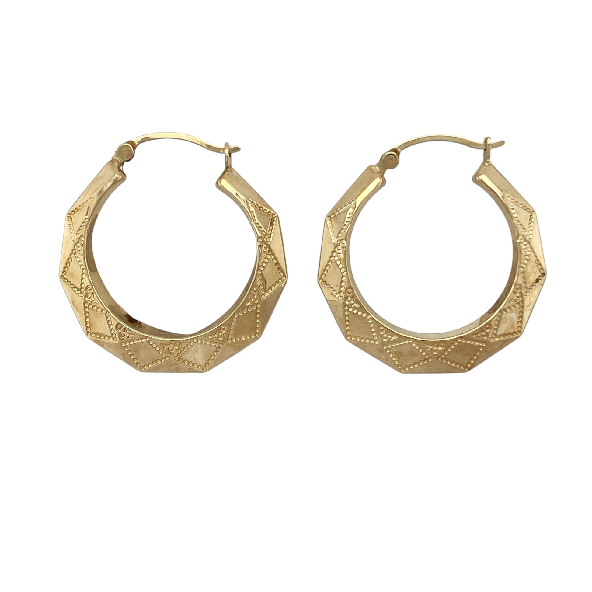 9ct Gold Patterned Hoop Creole Earrings