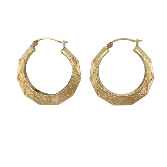 9ct Gold Patterned Hoop Creole Earrings