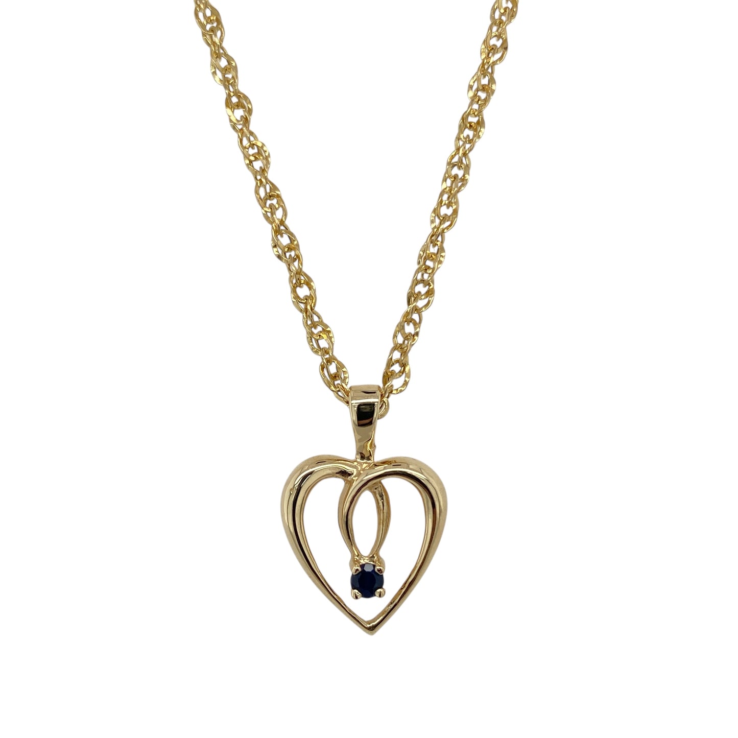 9ct Gold & Sapphire Set Open Heart 18" Necklace