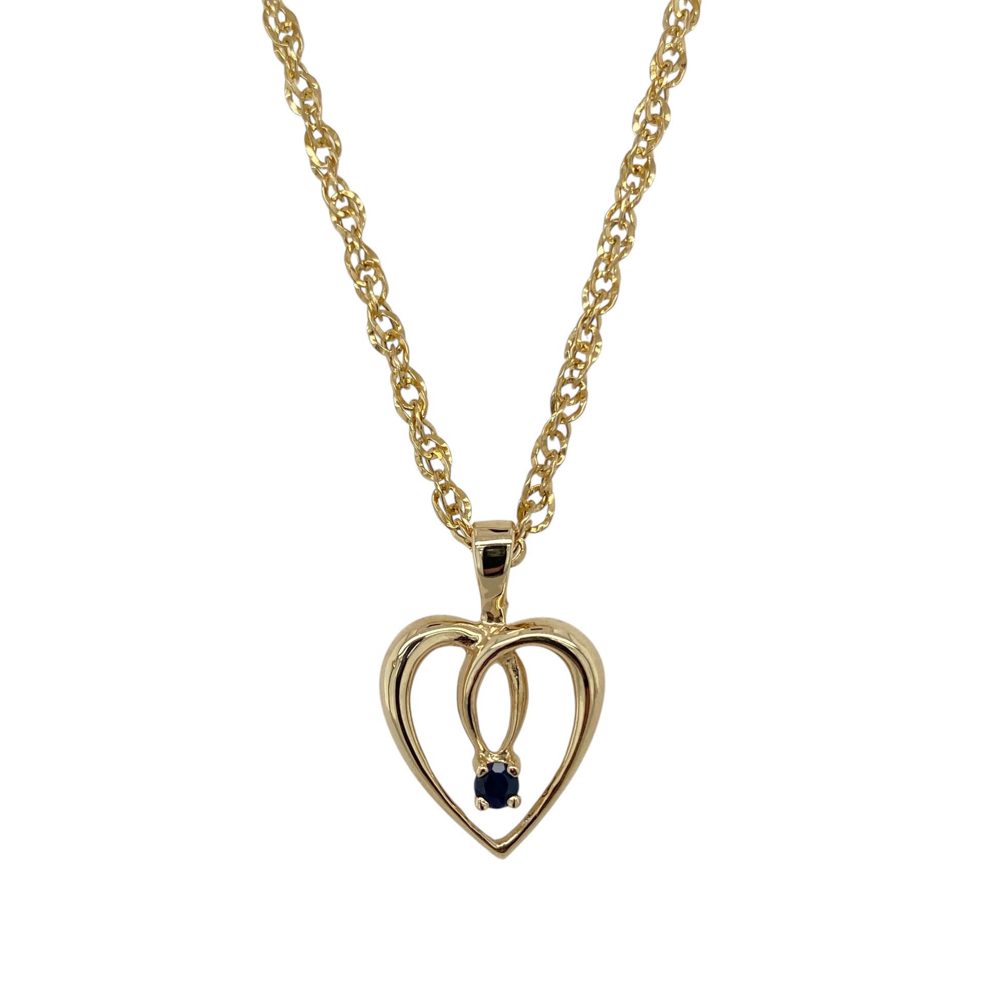 9ct Gold & Sapphire Set Open Heart 18" Necklace
