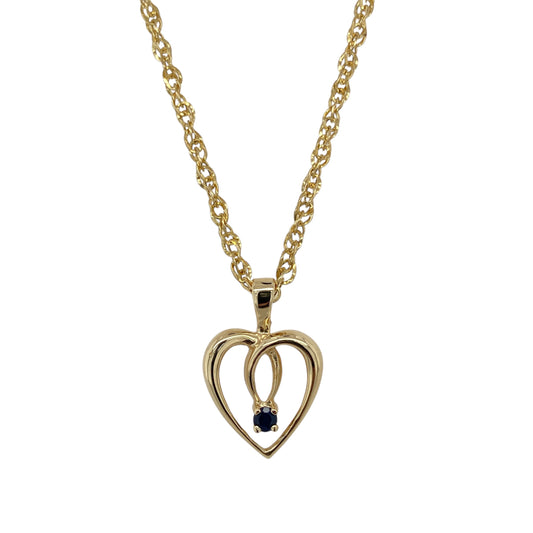 9ct Gold & Sapphire Set Open Heart 18" Necklace