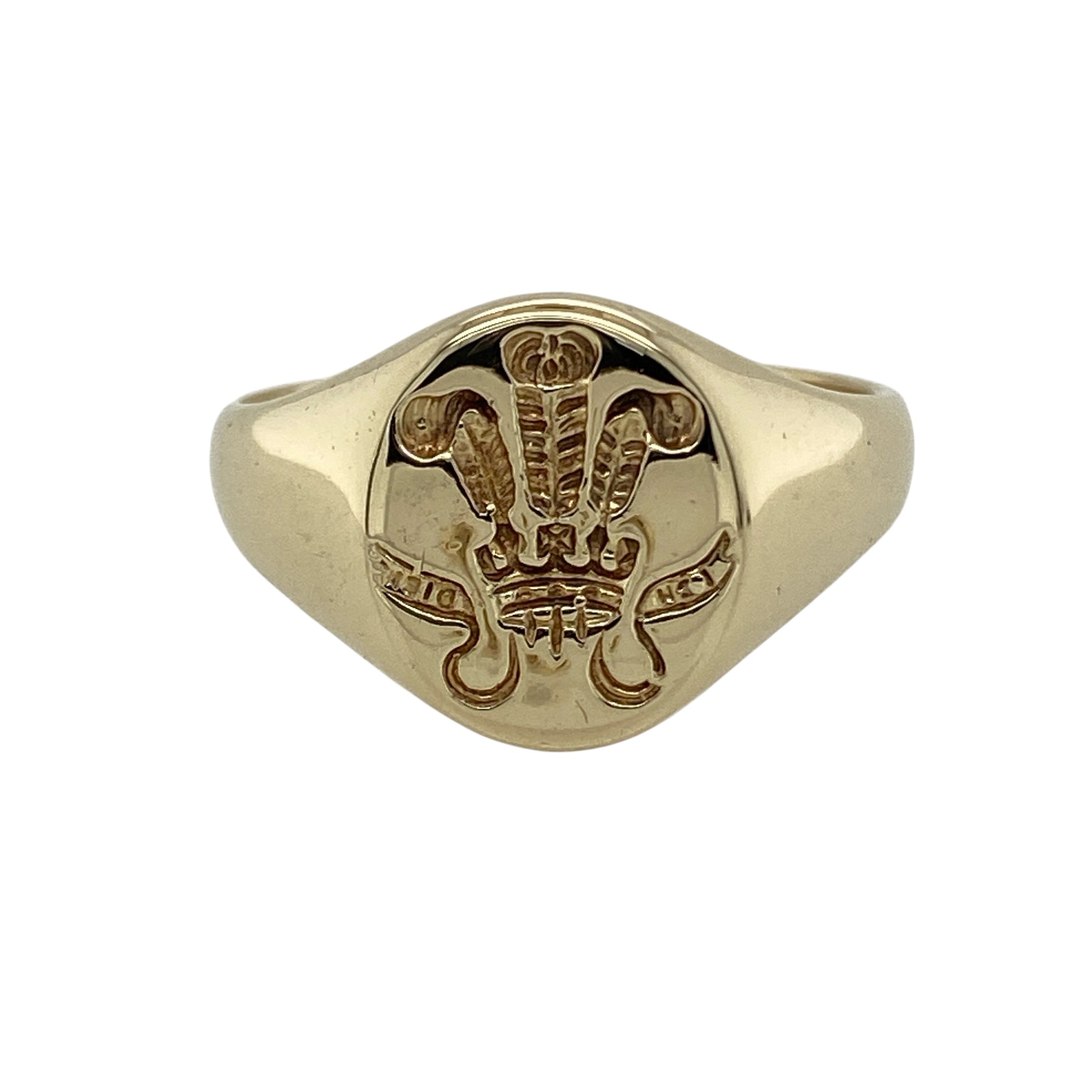 9ct Gold Three Feathers Oval Signet Ring