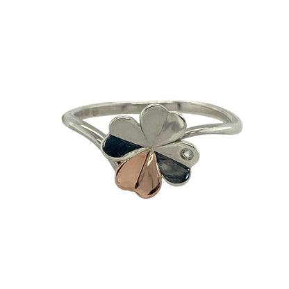 925 Silver & White Topaz Set Clogau Pob Lwc Silver Four Leaf Clover Ring