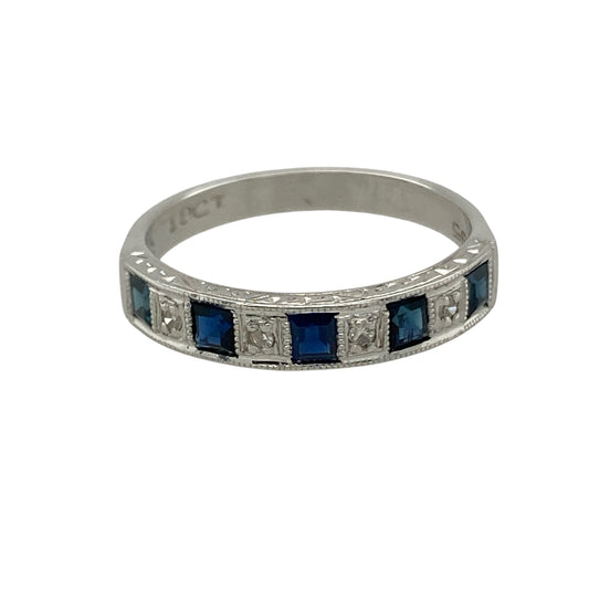 18ct White Gold Diamond & Sapphire Set Band Ring