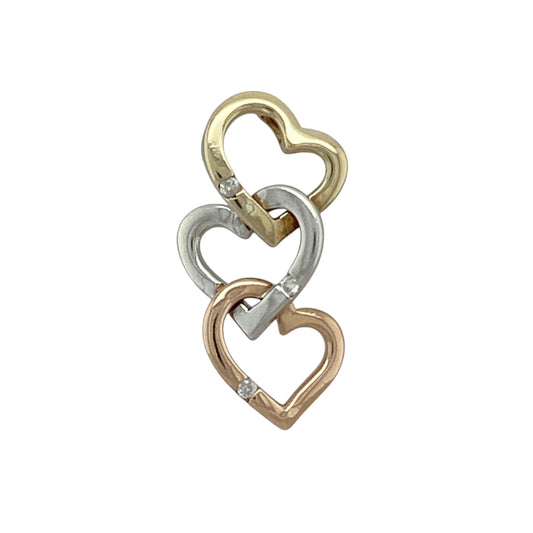 9ct Gold & Diamond Set Three Open Heart Pendant