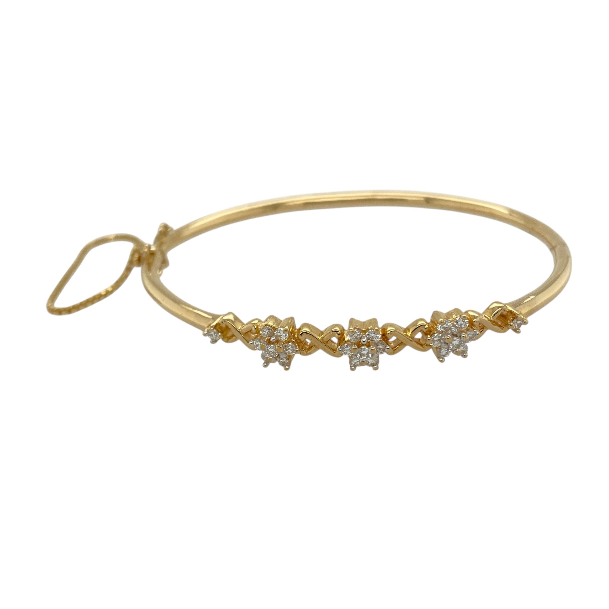 18ct Gold & Diamond Set Flower Cluster Bangle