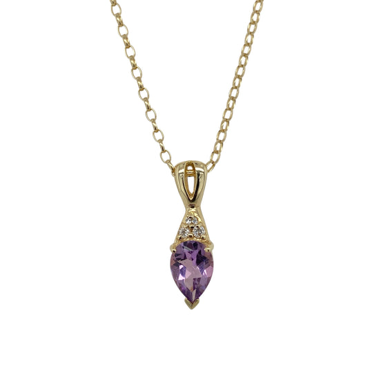 9ct Gold Diamond & Amethyst Set 18" Necklace