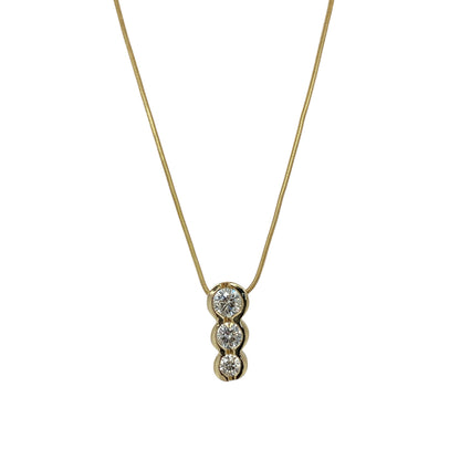 14ct Gold & Diamond Rubover Set Three Stone 18" Necklace